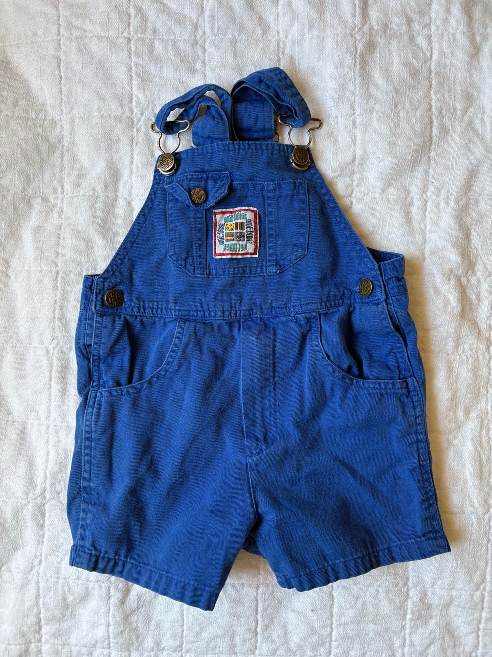 Vintage Okie Dokie Colorful Tag Blue Kids Short Overalls 4T 100% Cotton